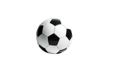 A soccer ball with a bite-taken out of it, against a black background