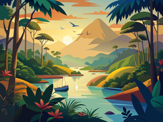 amazon rainforest brazil vector landscape illustration
