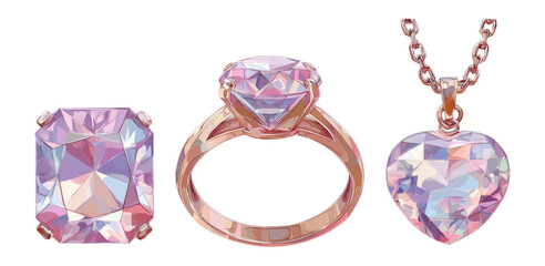Elegant Gemstone Jewelry Collection with Ring, Pendant, and Brooch Design