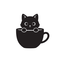 Kitten in coffee cup silhouette