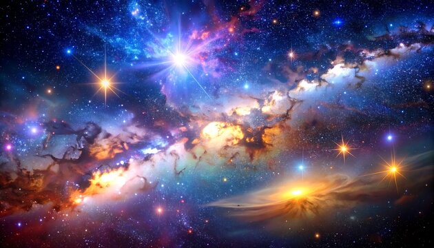 Colorful cosmic nebulae with bright stars