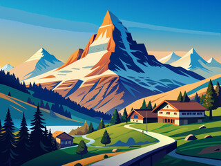 matterhorn Switzerland italia nature landscape vector illustration