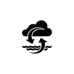 Fototapeta premium Black and white diagram depicting the water cycle, showing evaporation from water to cloud and precipitation back to water.