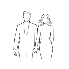 Black and White Vector Illustration of a Couple Man and Woman in Minimalistic Clean Line Art Style