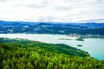Obraz premium View of the landscape around Lake Wörthersee. Nature in Carinthia. 