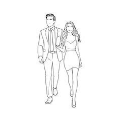 Black and White Vector Illustration of a Couple Man and Woman in Minimalistic Clean Line Art Style