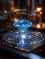 Illustration, a holographic display of a diamond.