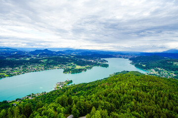 View of the landscape around Lake Wörthersee. Nature in Carinthia.
