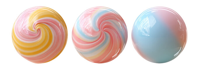 Obraz premium Swirled Colorful Spheres with Soft Pastel Tones and Glossy Finish on Transparent Background