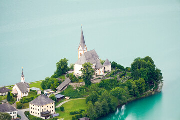 View of the landscape around Lake Wörthersee. Nature in Carinthia.
