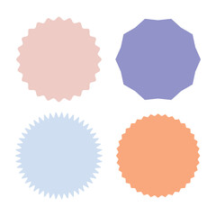 Different starburst / sunburst badges, shapes in 4 color .Vector illustration. Eps 10 .