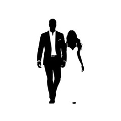 Black and White Vector Illustration of a Couple Man and Woman in Minimalistic Clean Line Art Style