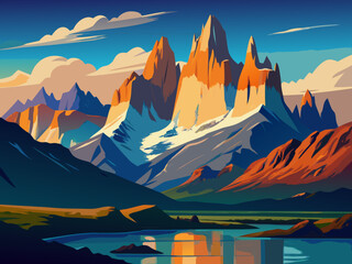 Torres del Paine Chili nature landscape illustration