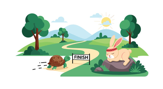 The tortoise and the hare story illustrates the importance of steady persistence over arrogant speed.