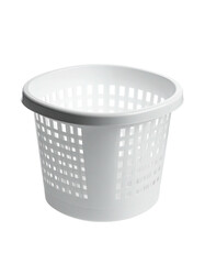 White plastic laundry basket with perforated design