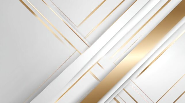 Abstract geometric design featuring intersecting white and gold lines on a light gray background, creating a sleek and modern aesthetic