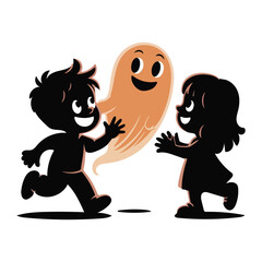 Friendly Ghost playing with Two kids vector illustration