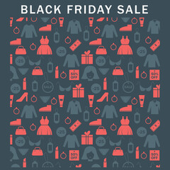 Black Friday sale seamless background pattern with discount shopping icons