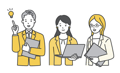 働くビジネスパーソン3名のシンプルイメージ イラスト素材