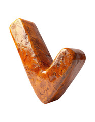 3D checkmark, amber, textured, glossy,  wood grain,  letter