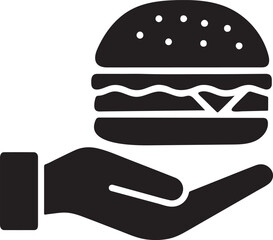Burger Icon &ndash; Fast Food Cheeseburger in Hand Silhouette Vector on White Background