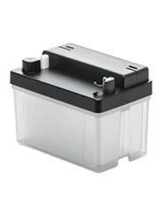 Rectangular clear plastic battery container with black lid