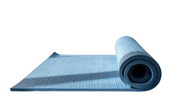 Rolled-up light-blue exercise mat
