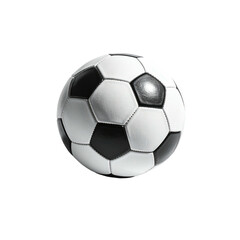Black and white soccer ball, slightly off-center, on black background