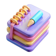 3d stacked notebook with pen isolated on transparent background