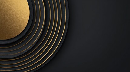 Dark gradient background with golden circle segment and concentric lines on left