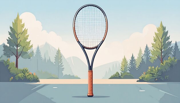Tennis racket in a tranquil natural setting