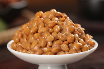Japanese Natto Fermented Soybeans in Bowl - Traditional Healthy Food