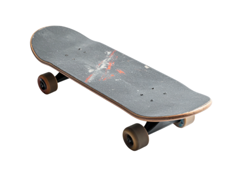 Gray skateboard with wear marks, top view - Powered by Adobe