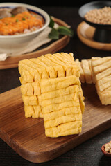 Henan Style Dried Tofu Skewers on Wooden Board - Traditional Chinese Soy Products