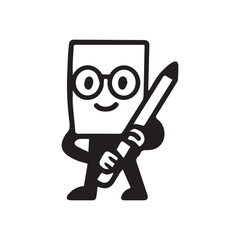 Funny cartoon scientist character illustration with a book