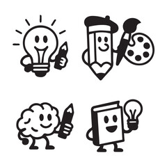 Black and white idea, and pen logo vector art design
