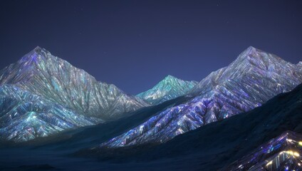 Fototapeta premium A mesmerizing landscape of majestic mountains adorned with sparkling lights under a dark sky, creating a magical and enchanting scene for all to admire