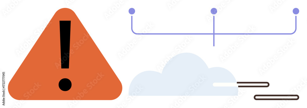 Aufkleber orange alert triangle paired with a cloud icon and branching data lines, symbolizing caution, cloud 
