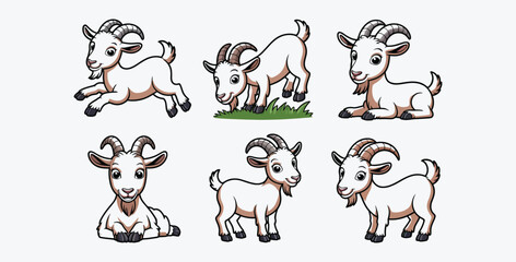 Fototapeta premium Cartoon goat collection in various poses on a white background
