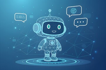 Holographic ai robot or chatbot with speech bubble technology concept digital art