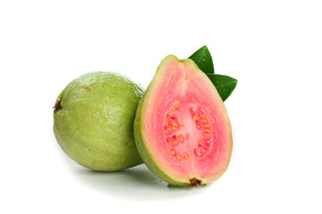 Fresh Pink Guavas with Red Flesh on White Background - Guangxi Tropical Fruit