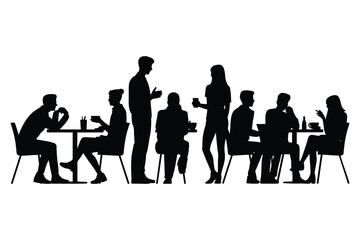 Silhouettes of people socializing at tables outdoors