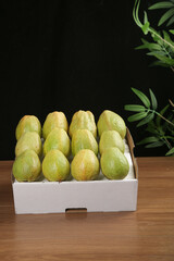 Fresh Guangxi Guavas in Gift Box - Tropical Fruit Arrangement on Wood Table