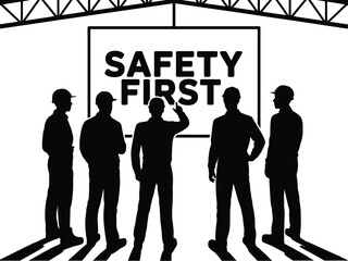 Workers gather for safety first meeting under industrial structure