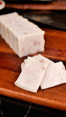 Macheng White Meat Cake Hubei Specialty Traditional Chinese Food Ingredients Wooden Board