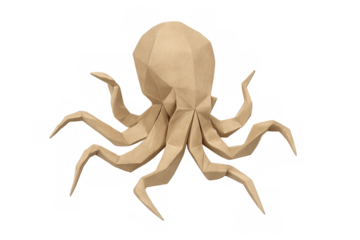 Origami paper octopus craft with transparent background