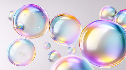 Colorful bubbles floating gently in a soft light, capturing the joy of a playful afternoon