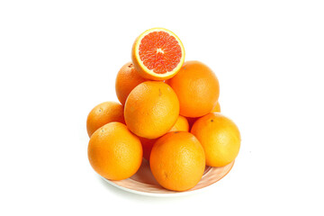 Fresh Chinese Gannan Blood Oranges from Zigui with Red Flesh on White Plate