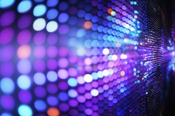 Obraz premium Abstract light pattern with blurred orbs transitions from soft focus to sharp, sparkling points. Purples, blues, and whites dominate