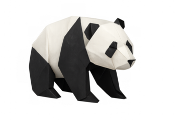 Origami paper panda bear art transparent background